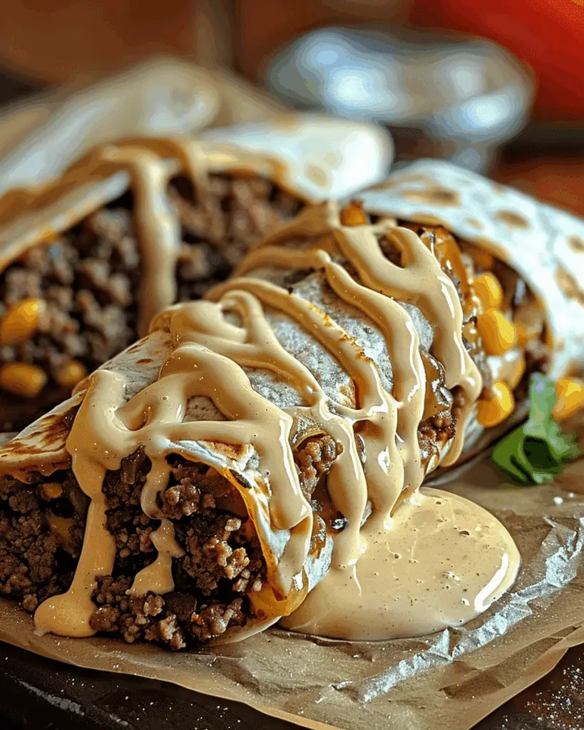 Cheesy Ground Beef Delight Wrap with Creamy Sauce