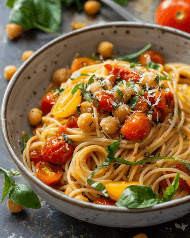 Slow Roasted Chickpea and Tomato Pasta