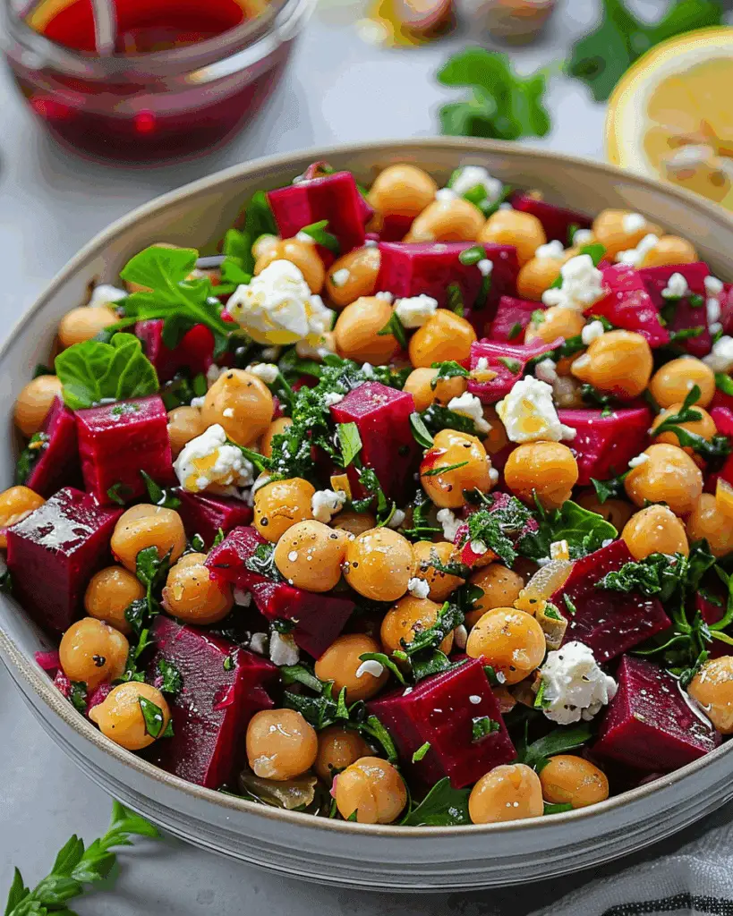 Chickpea Beet Feta Salad with Lemon-Garlic Vinaigrette