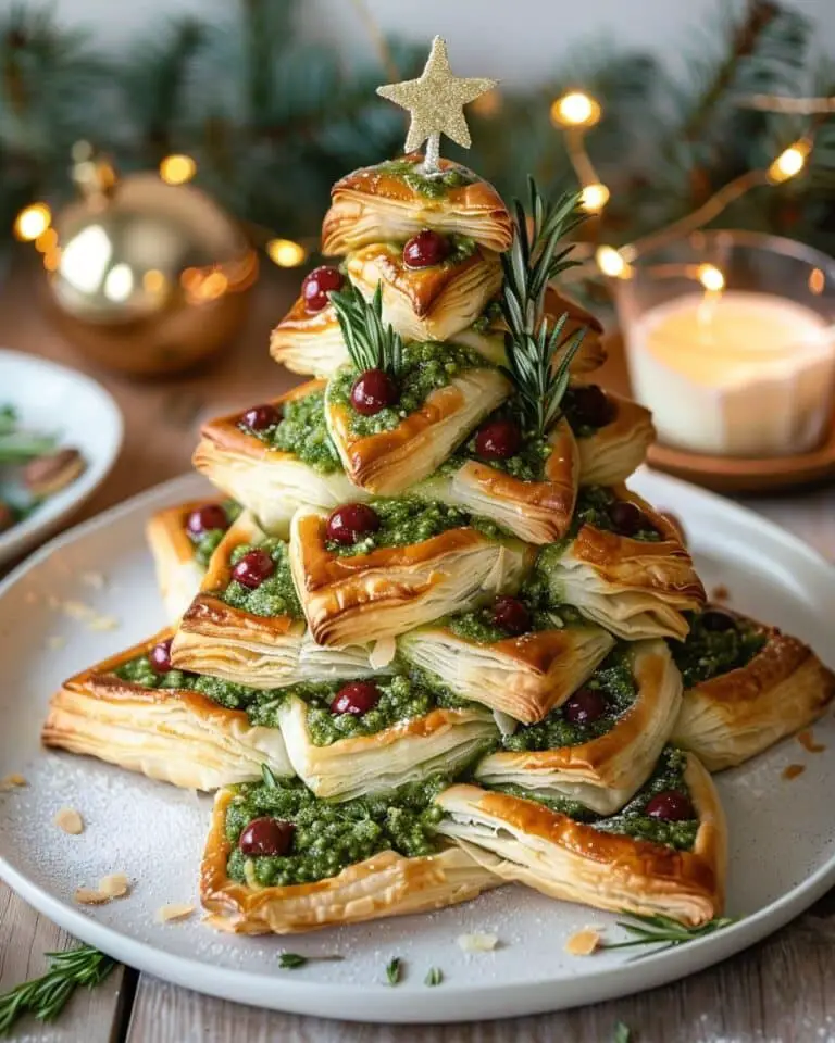 Basil Pesto Cheesy Puff Pastry Tree