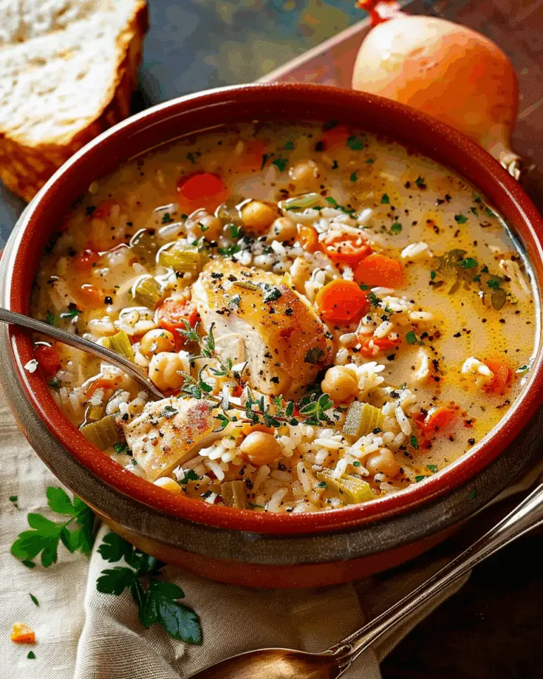 Creamy Chickpea & Chicken Rice Soup with Vegetables