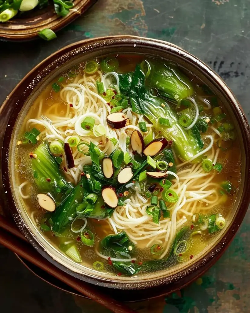 Healing Ginger Garlic Broth with Rice Noodles