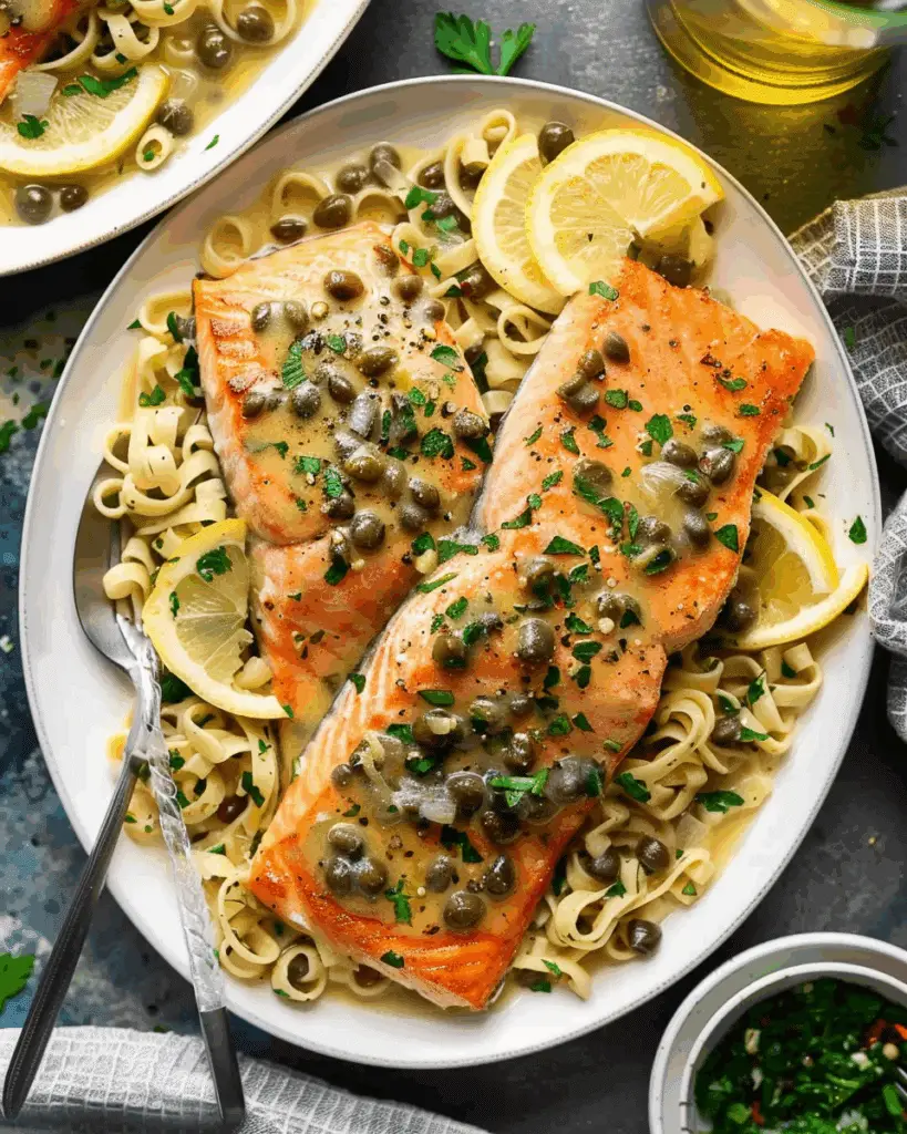 Lemon-Caper Salmon Piccata with Garlic-Butter Sauce