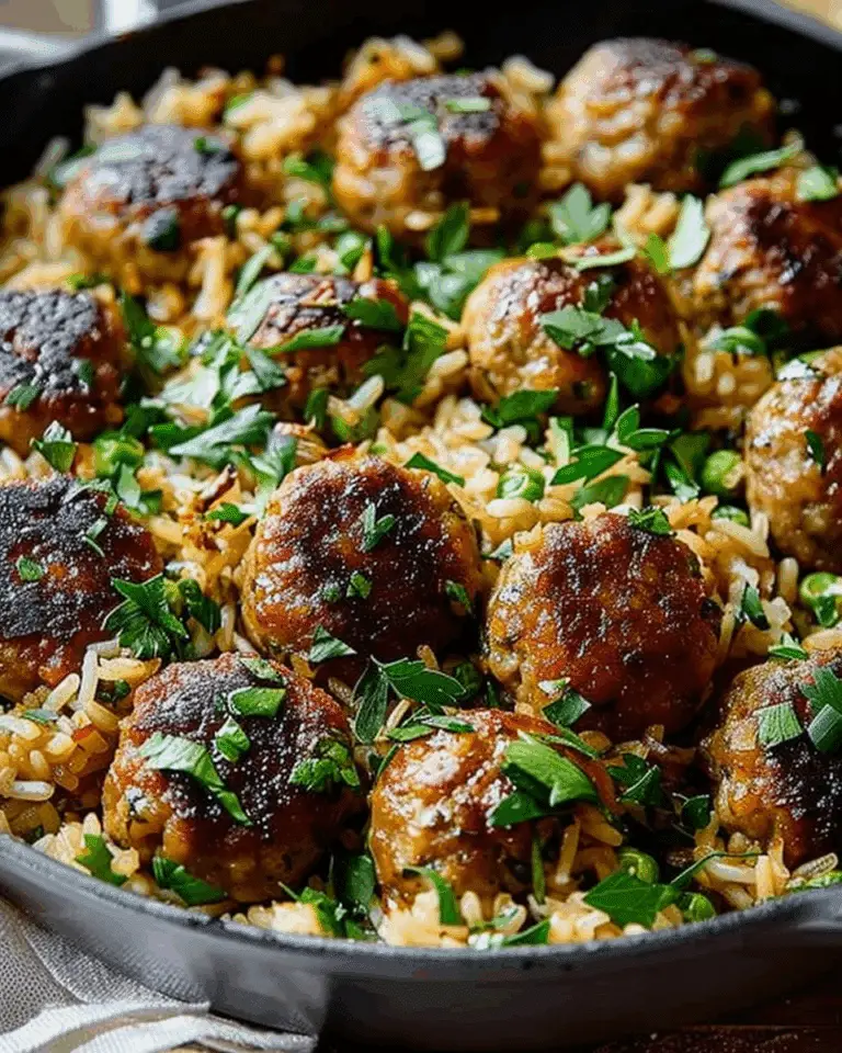 Garlic Meatball and Herb Rice Skillet