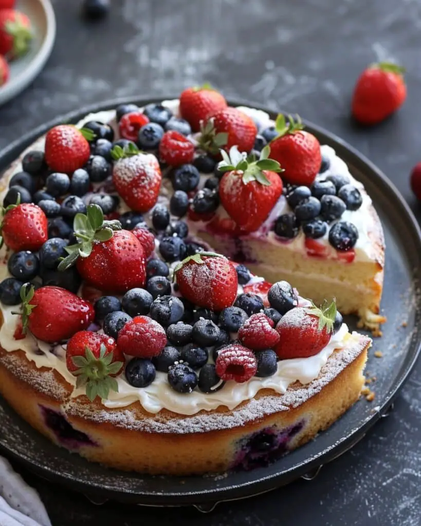 Easy Strawberry Blueberry Greek Yogurt Cake