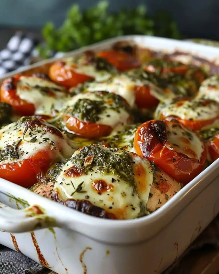Basil Pesto Tomato Mozzarella Chicken Bake