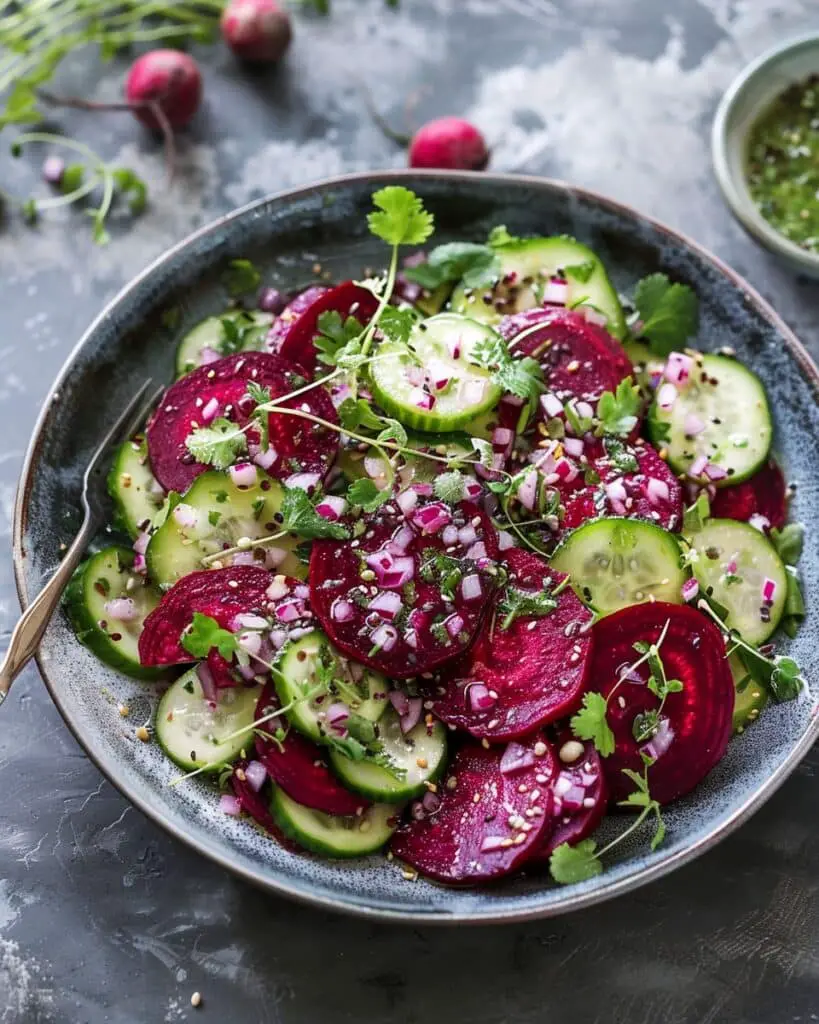 Crisp Cucumber and Beetroot Salad with Herb Dressing