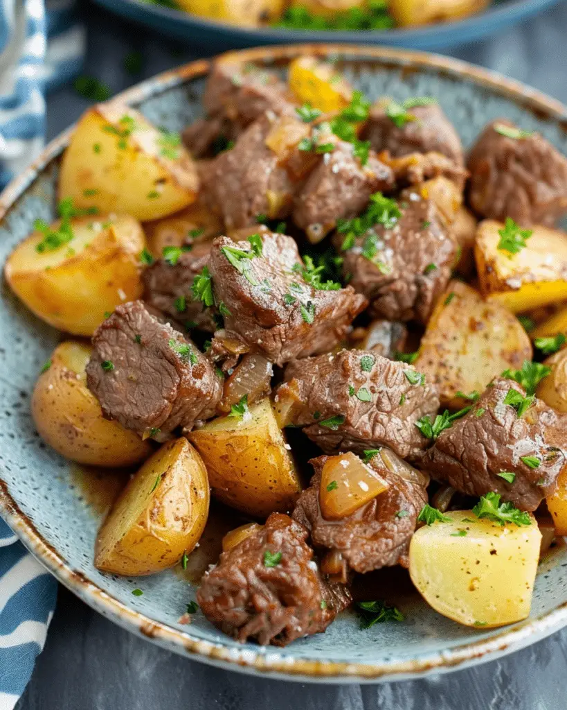 Crockpot Garlic Butter Beef Bites with Potatoes