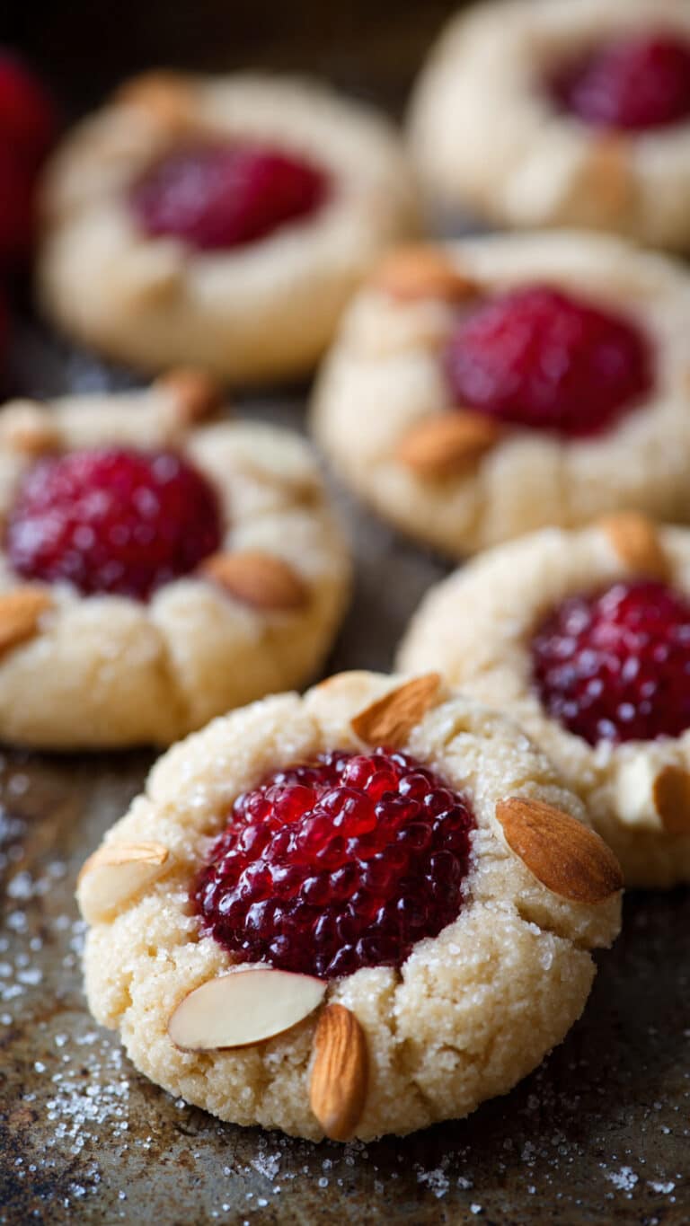 Raspberry Almond Thumbprint Cookies