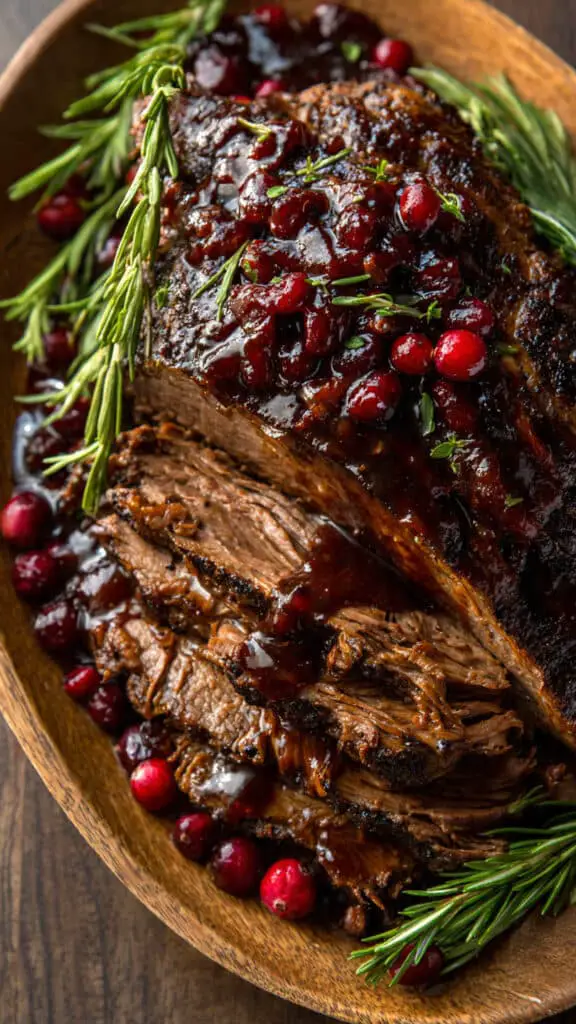 Slow-Braised Beef Roast with Cranberry Balsamic Glaze