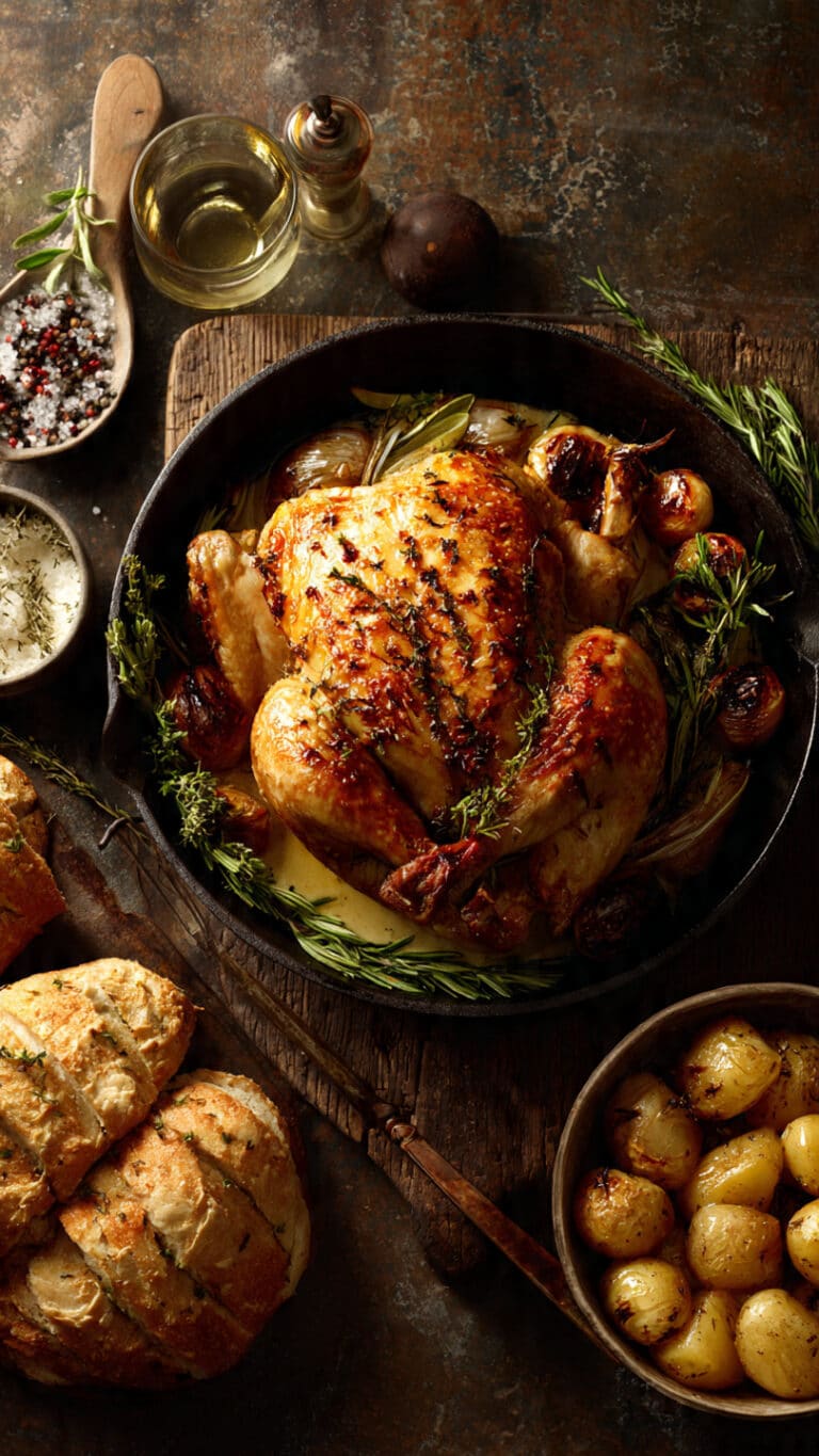 Herb Roasted Chicken in Creamy White Wine Sauce