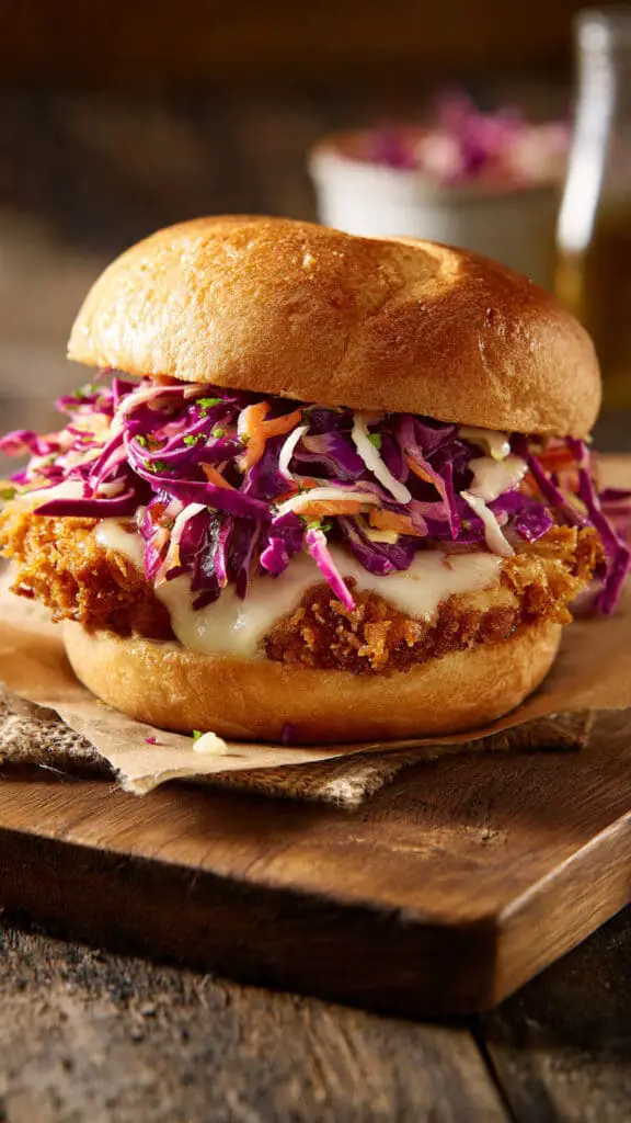 Crispy Mozzarella Chicken Sandwich with Tangy Slaw