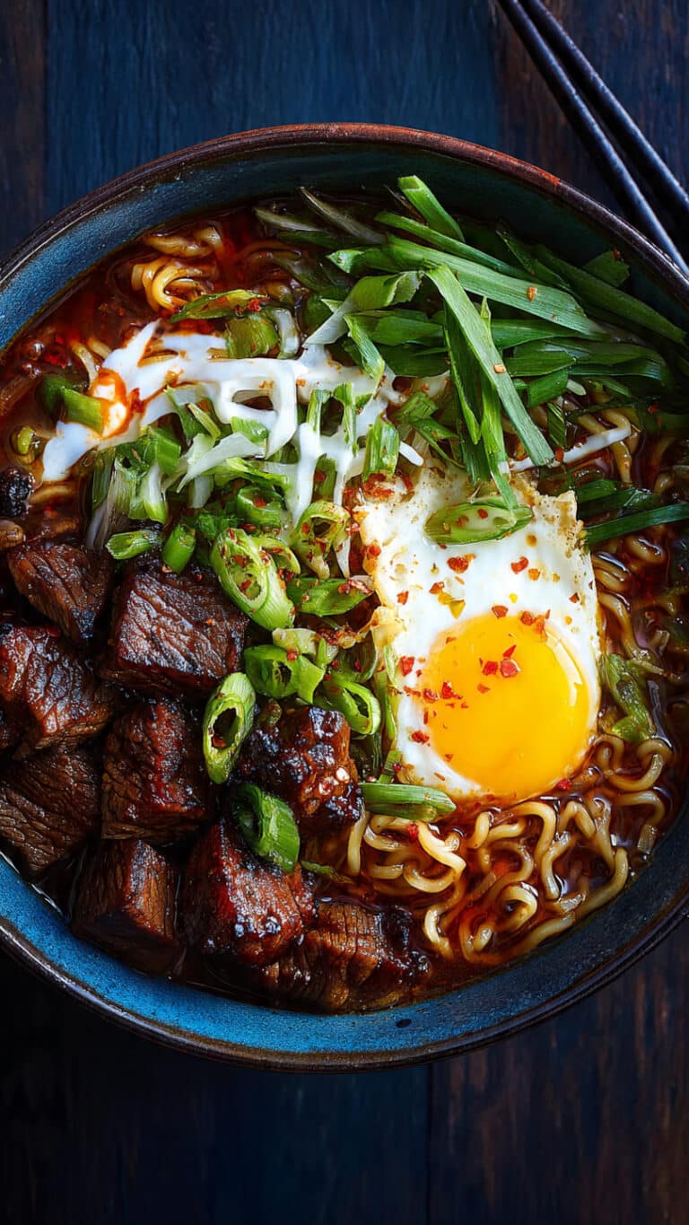 Spicy Korean Ramen with Grilled Beef & Creamy Sauce