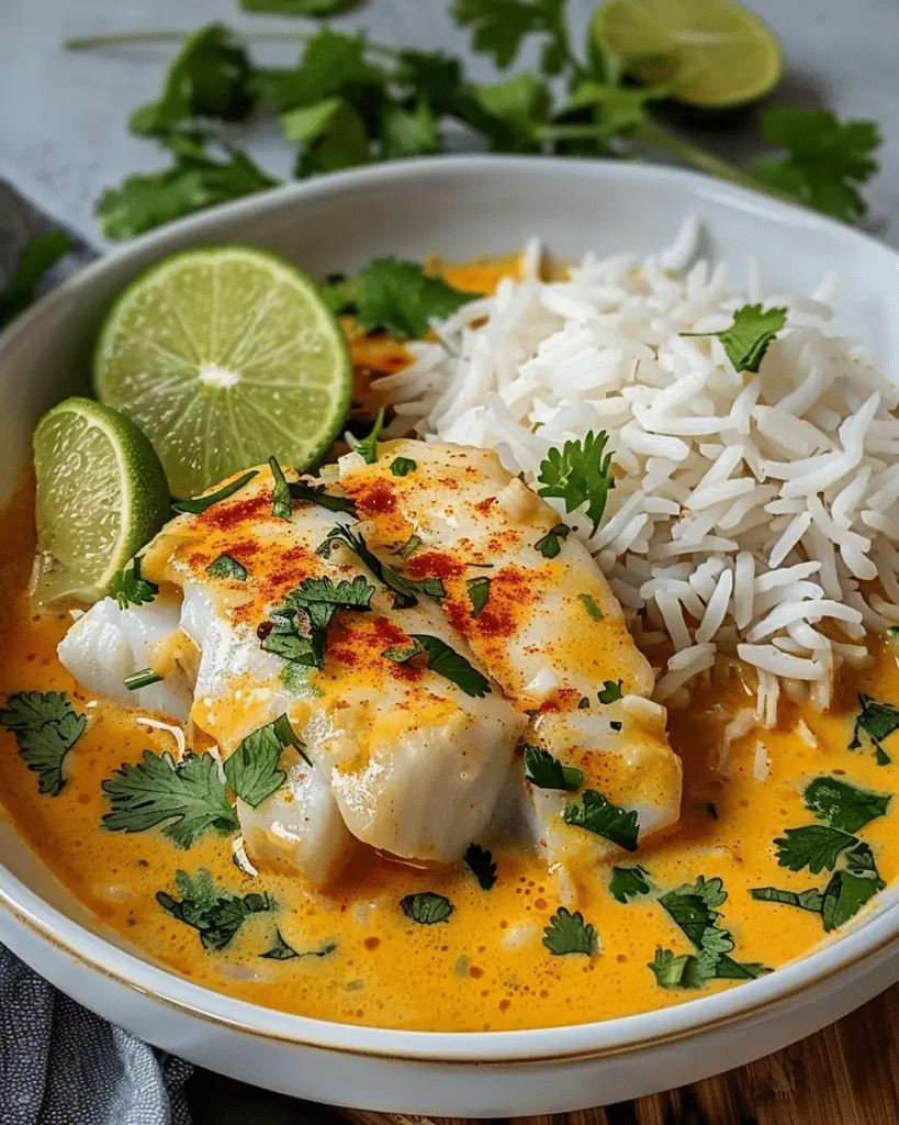 Coconut Lime Fish Curry with Jasmine Rice