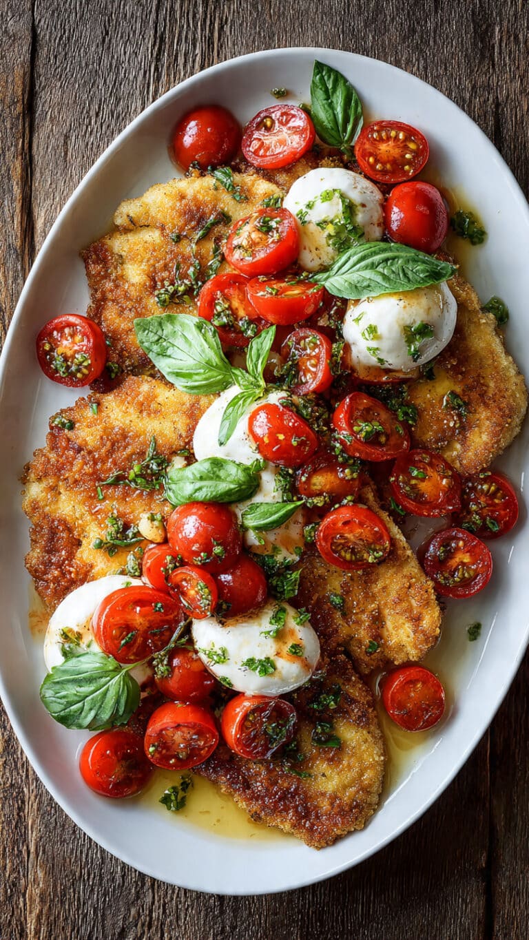 Italian Basil Chicken Cutlets with Tomato and Burrata Topping