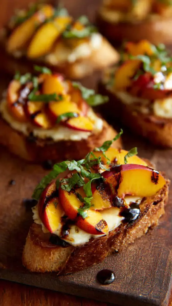Grilled Brie & Peaches Crostini Appetizer