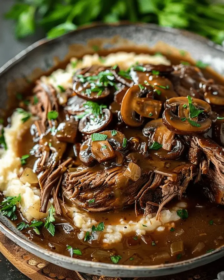 Slow Cooker Beef Roast with Mushrooms and Onion Gravy