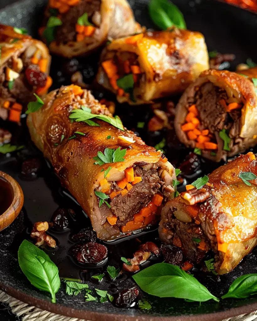 Ginger-Carrot Beef Rolls with Cranberries & Walnuts