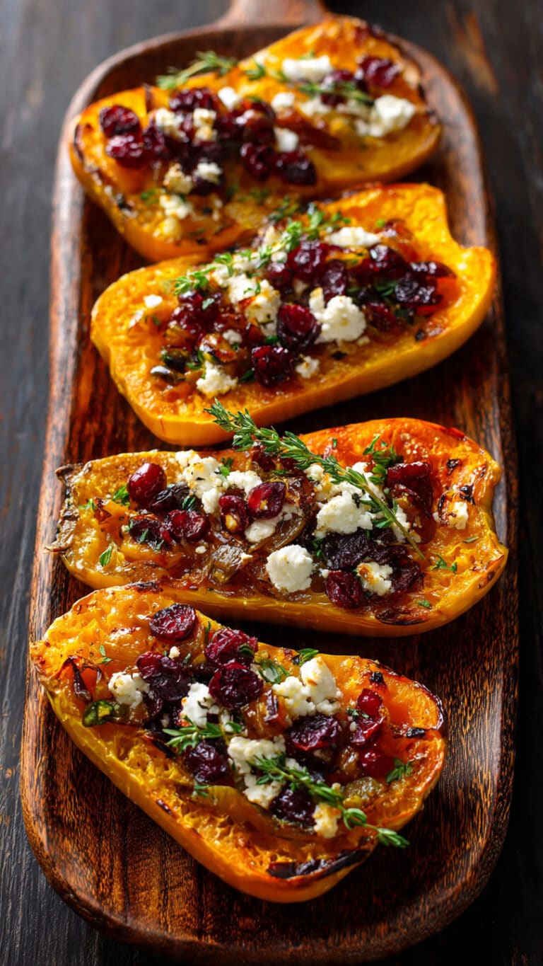 Roasted Butternut Squash with Cranberries, Goat Cheese & Shallots