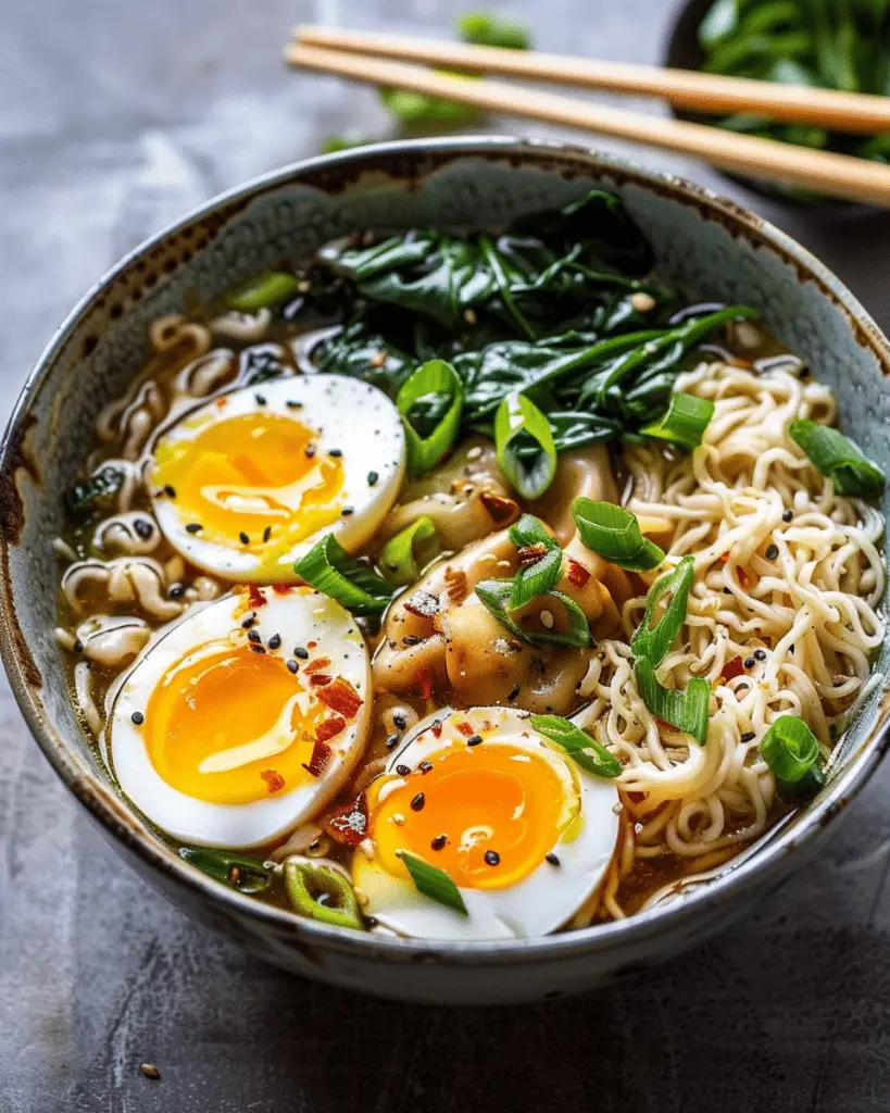 Savory Dumpling Ramen Bowl with Soft-Boiled Egg
