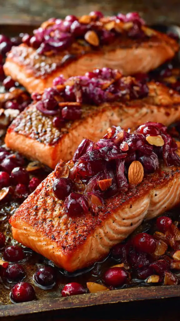 Cranberry Orange Salmon with Caramelized Onions & Almonds