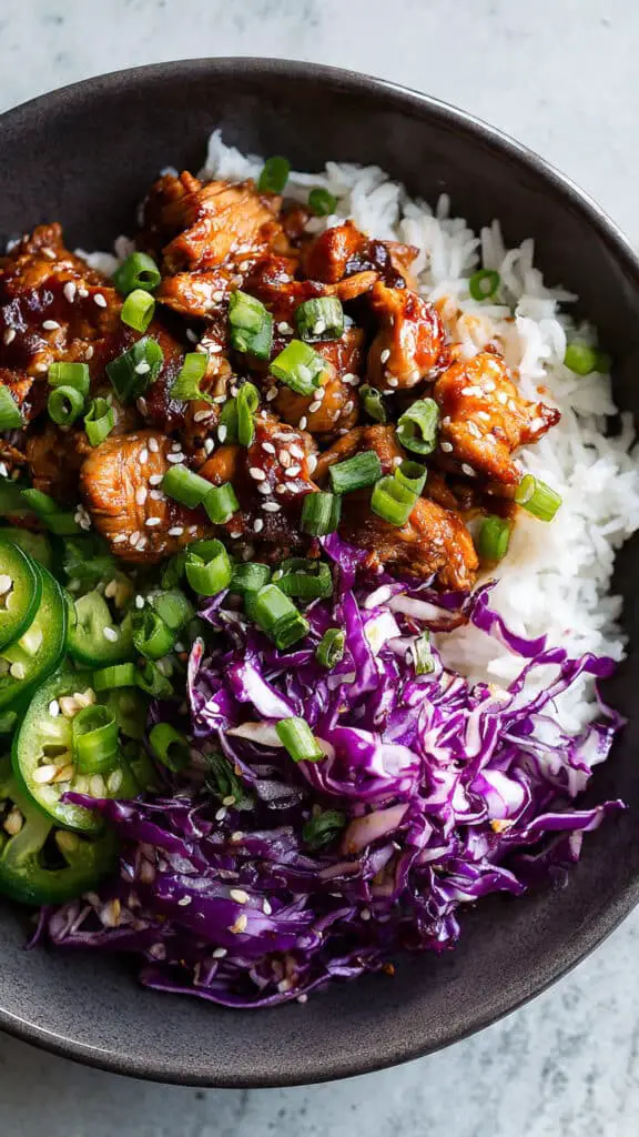 Korean-Style BBQ Chicken Bowls with Crunchy Cabbage and Sesame