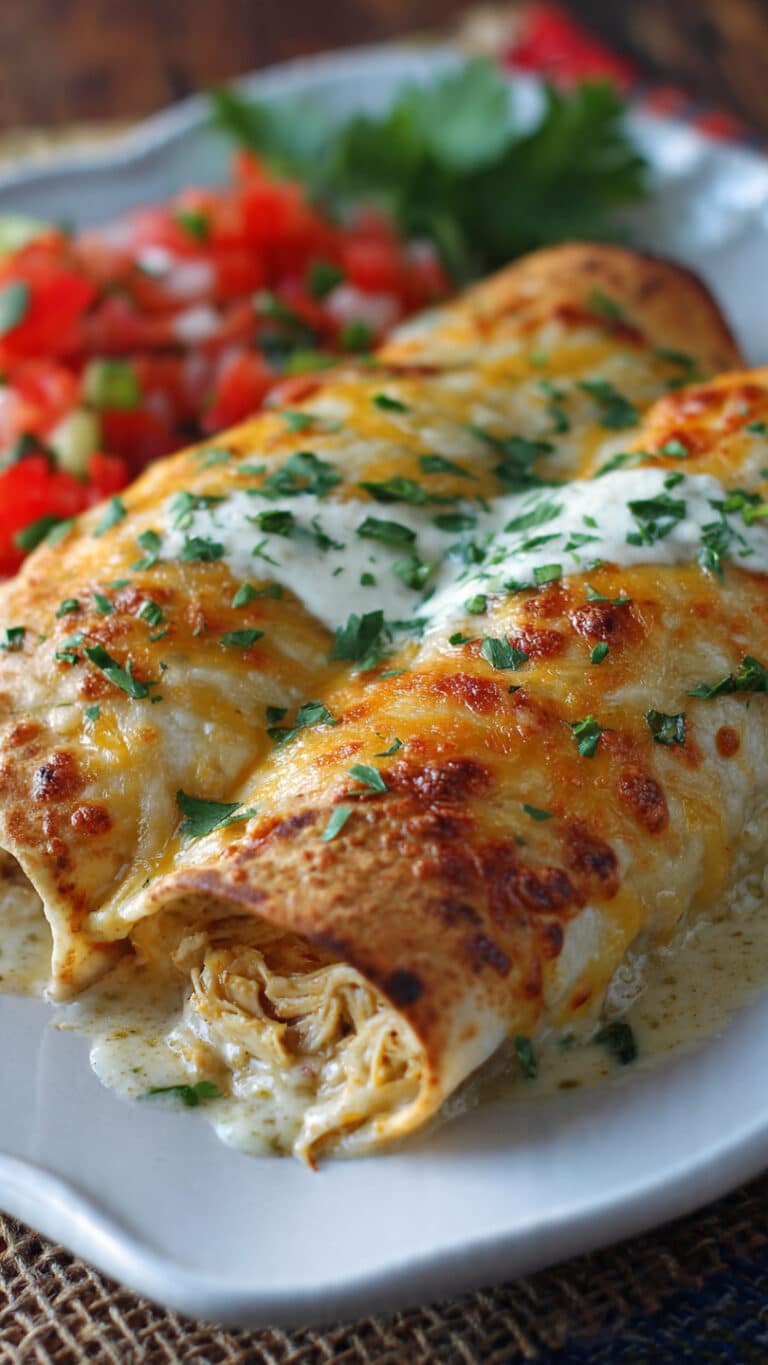 Baked Chicken Burritos with Creamy Green Chile Sauce