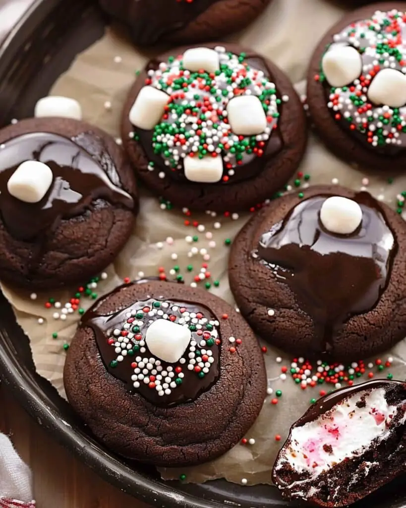 Hot Cocoa Cookies Topped with Marshmallows