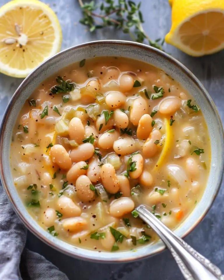 Greek White Bean Soup With Garlic & Lemon
