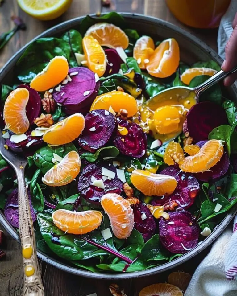 Beet Salad with Spinach, Mandarins, and Honey-Mustard Lemon Dressing