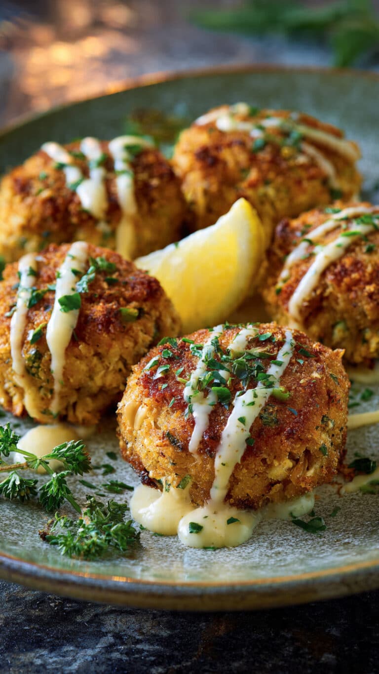 Cheddar Bay Crab Cakes with Lemon Butter Drizzle