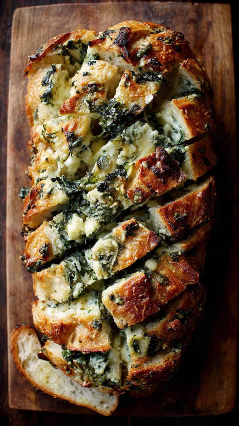 Cheesy Spinach and Artichoke Pull-Apart Sourdough Bread