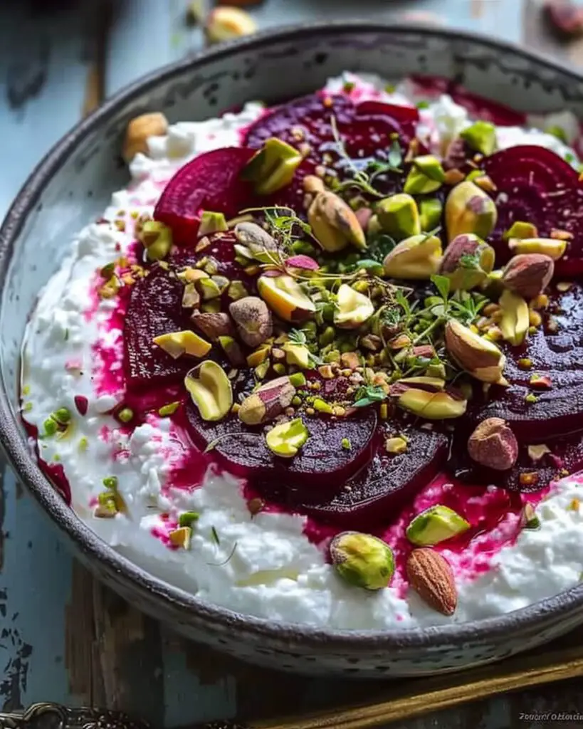 Creamy Whipped Feta with Marinated Beets and Crunchy Pistachios