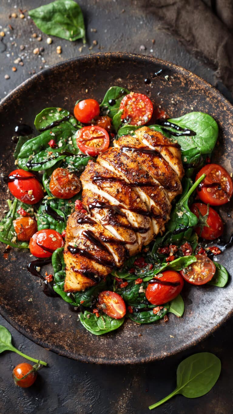 Balsamic Chicken Breast with Spinach & Tomatoes