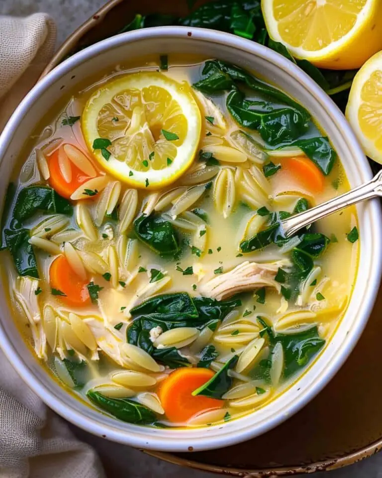 Lemon Chicken Orzo Soup with Spinach & Carrots