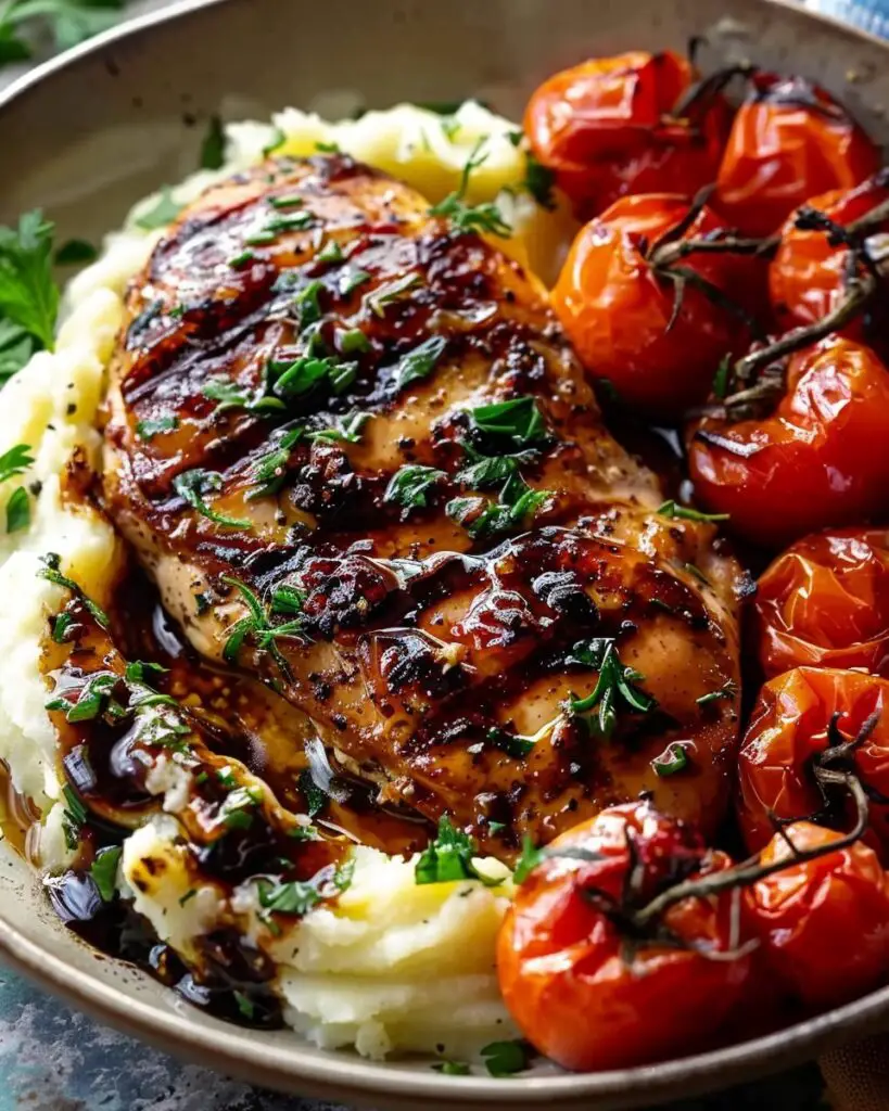 Balsamic Grilled Chicken with Herbed Mashed Potatoes & Roasted Tomatoes