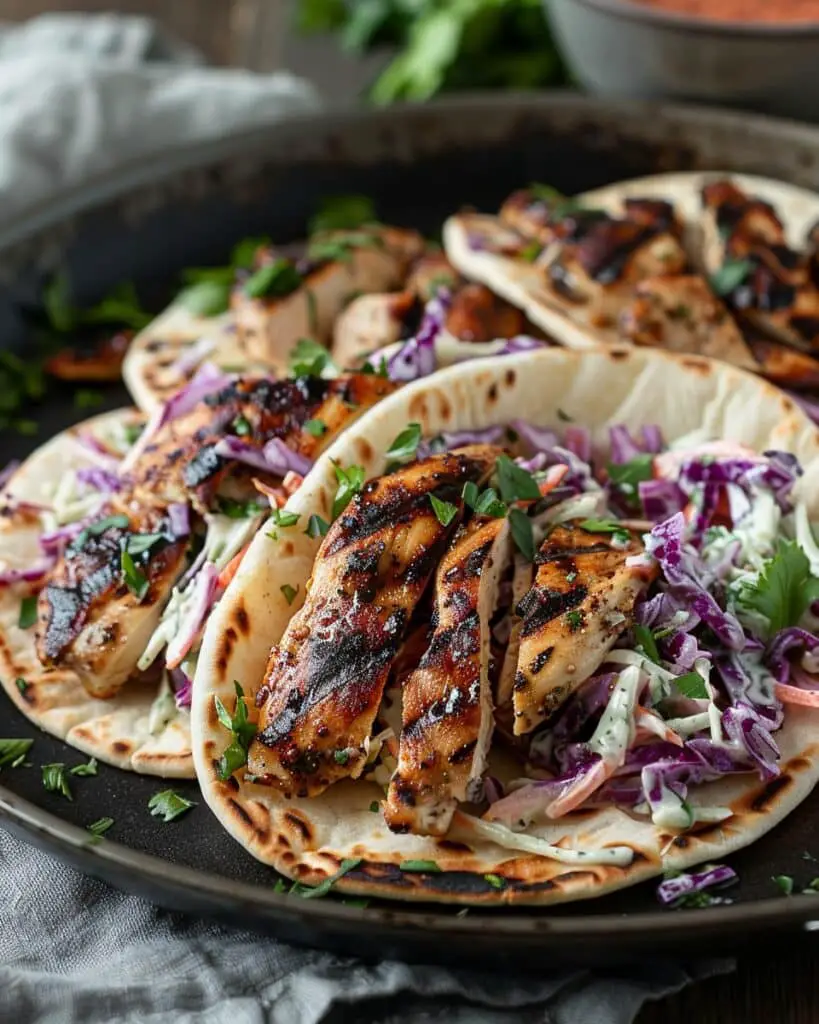 Easy Sheet Pan Chicken Pitas with Fresh Herb Ranch Slaw