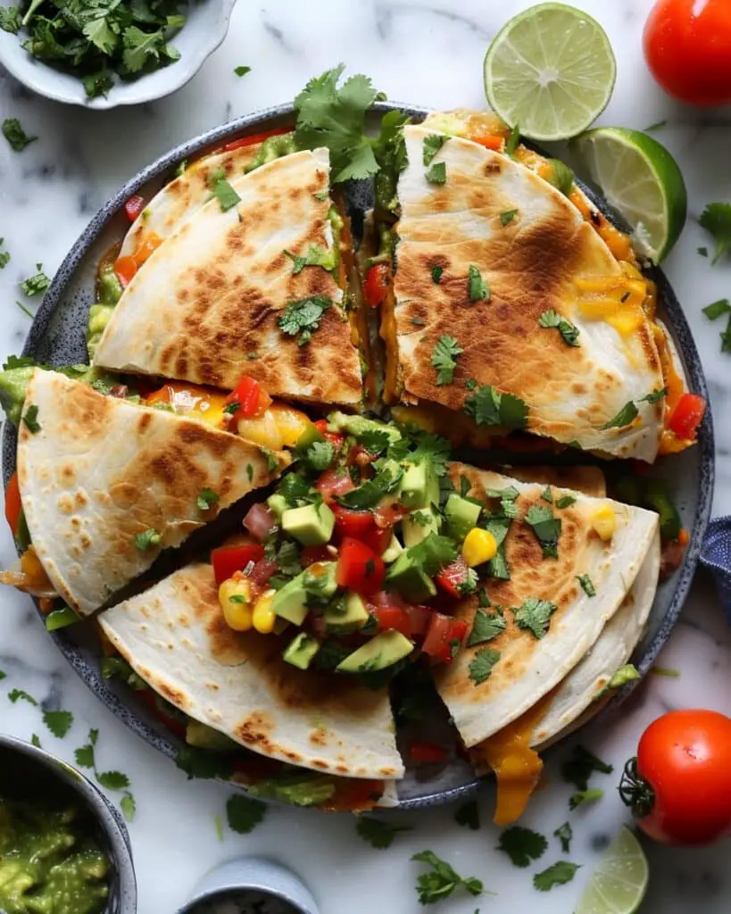 Chicken, Pepper & Avocado Quesadillas with Fresh Cilantro Salsa