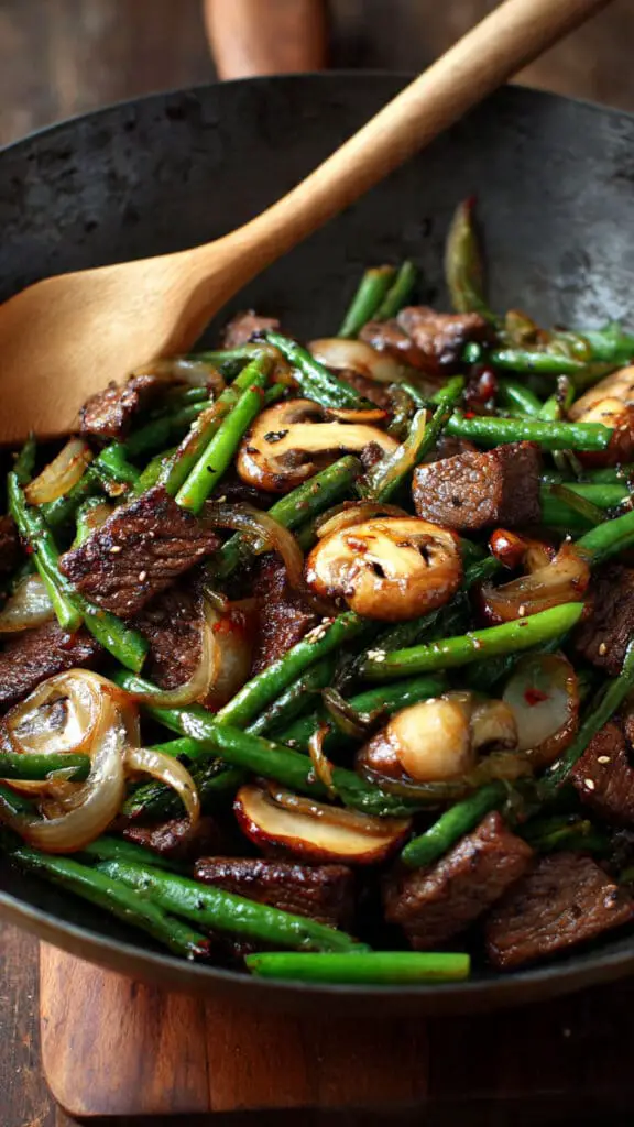 Black Pepper Beef, Mushroom & Green Bean Stir-Fry