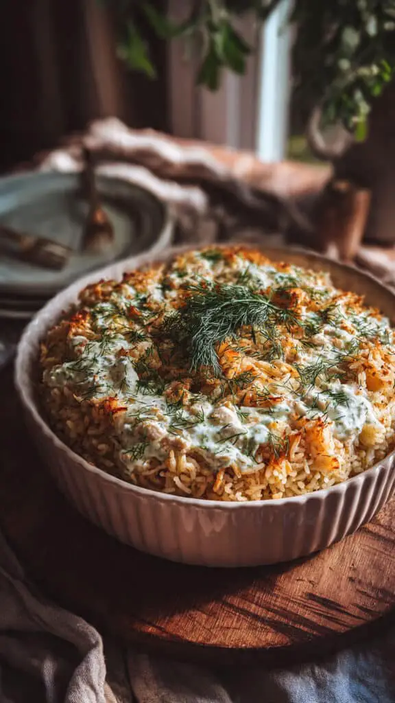 Dump-and-Bake Chicken Tzatziki Rice