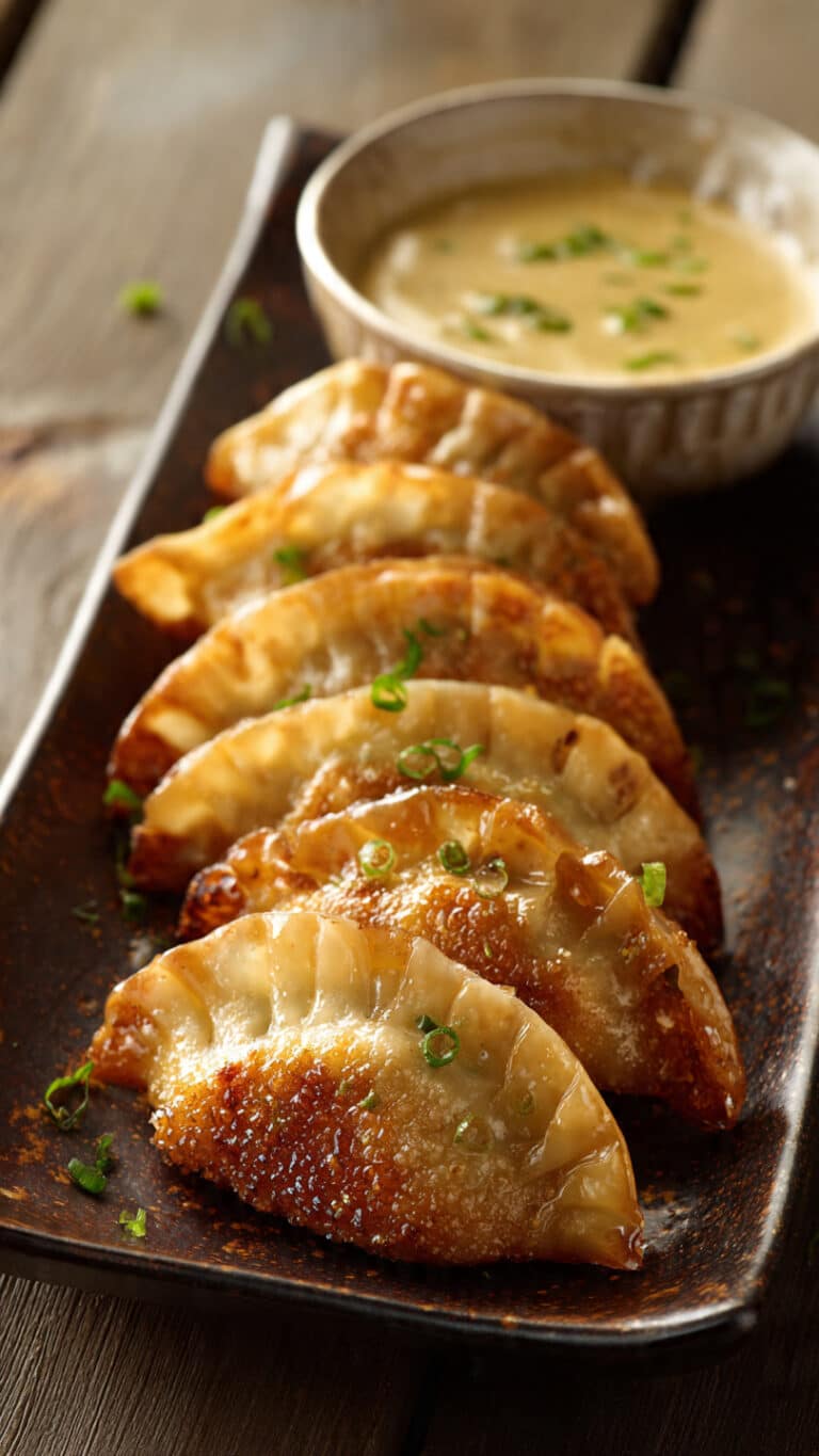 Baked Potstickers in Creamy Curry Sauce