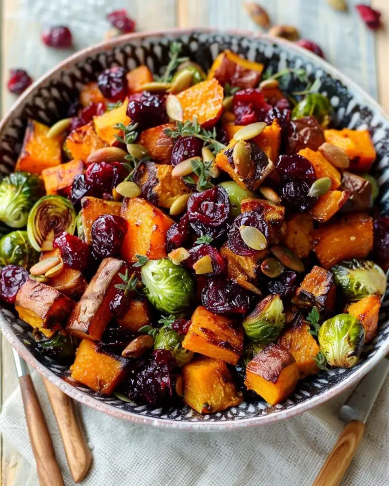 Cranberry-Glazed Roasted Butternut Squash, Brussels Sprouts, and Sweet Potato Salad