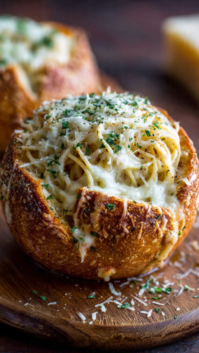 Spaghetti Garlic Bread Bowls