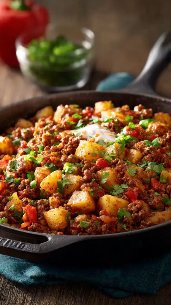 Southwest Ground Beef and Potato Skillet
