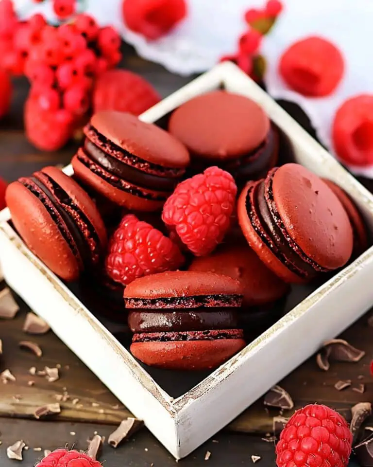 Dark Chocolate Raspberry Macarons