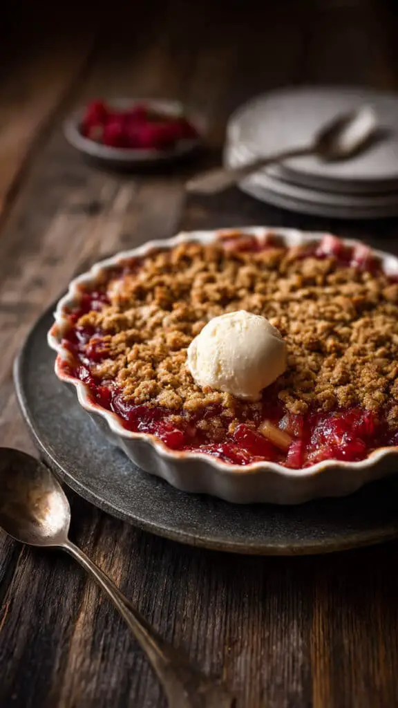 Buttery Rhubarb Crisp with Jammy Tart Filling