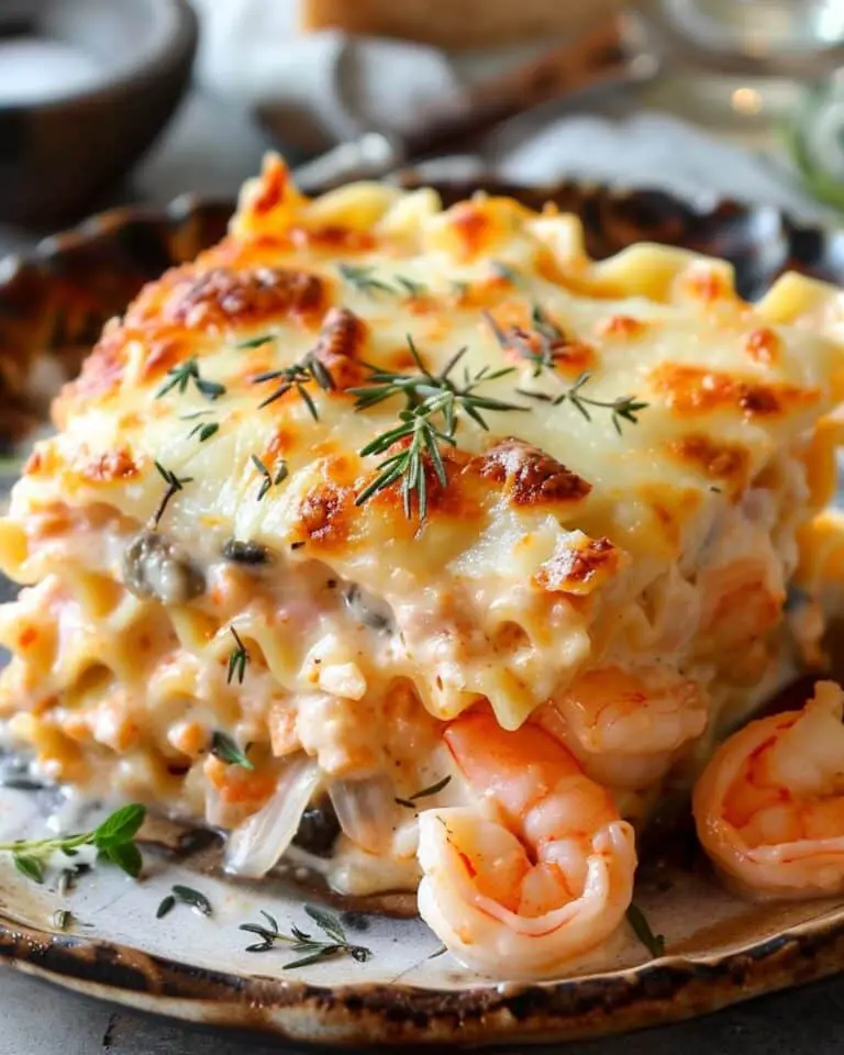 Shrimp Lasagna with White Sauce and Cheese