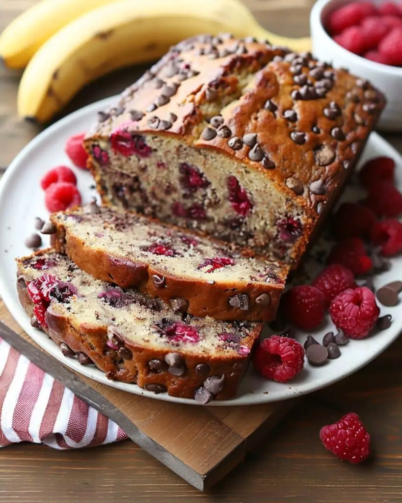 Decadent Banana Bread with Raspberry and Dark Chocolate Delight