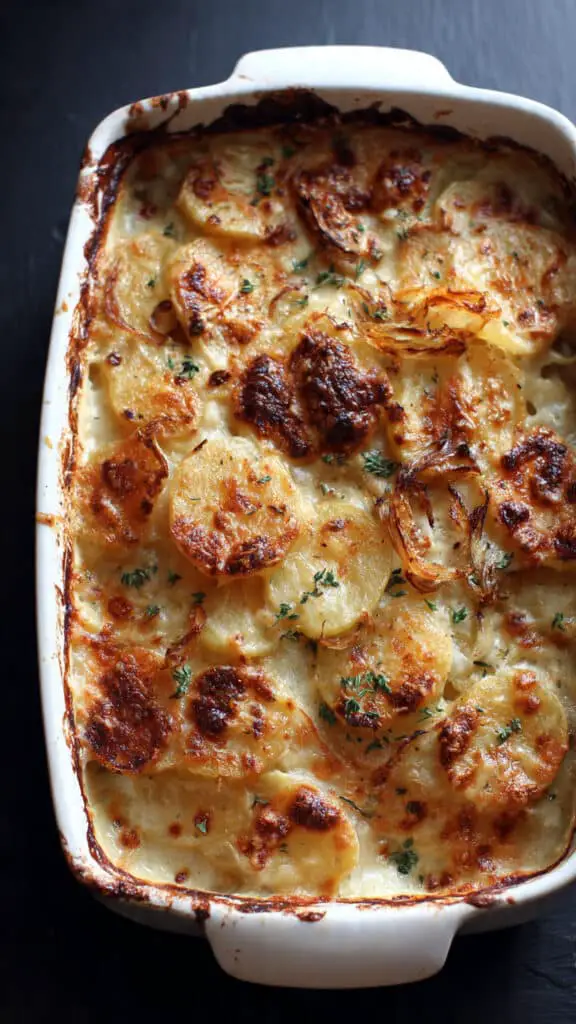 Gruyère Scalloped Potatoes with Crispy Shallots