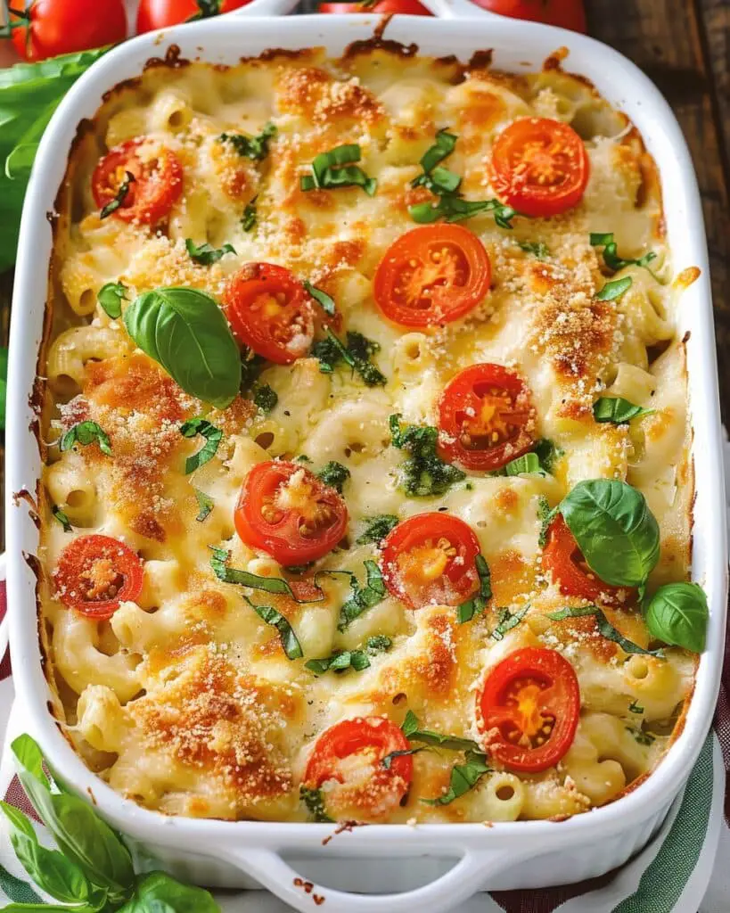 Tomato Basil Baked Macaroni and Cheese
